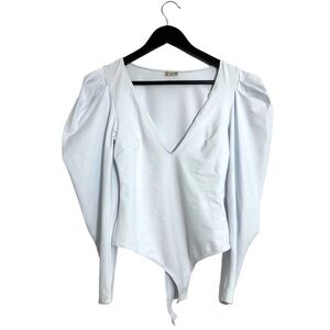 Intimately Free People White Puff Sleeve Bodysuit Top V-Neck Size XS Minimalist